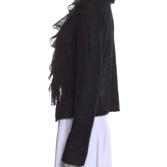 Sarah Pacini L black sweater royal alpaca nylon blend designer ruffled soft - Picture 10 of 11